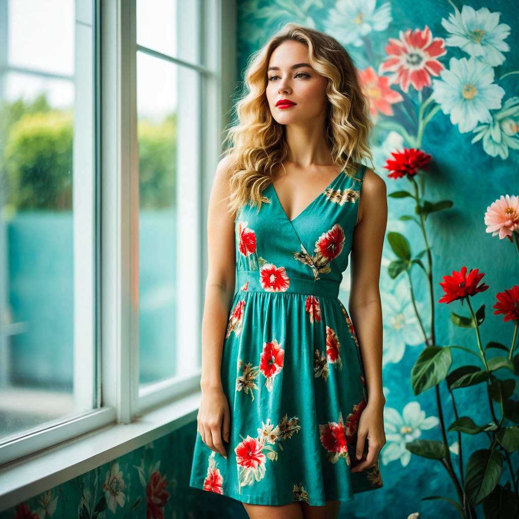 Woman in Teal Dress by Window Woman in Teal Dress by Window