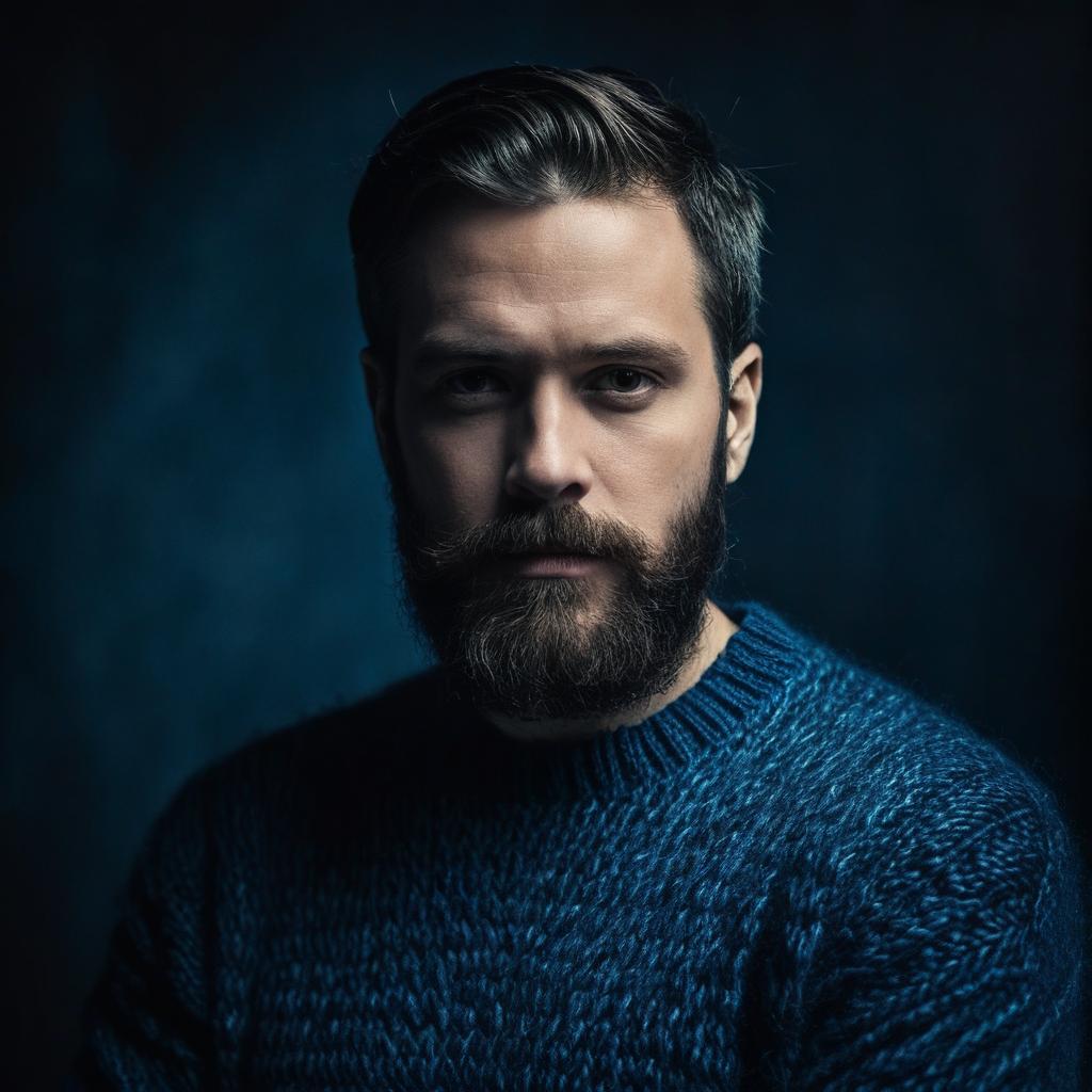 Serious Man with Beard in Blue Sweater Serious Man with Beard in Blue Sweater