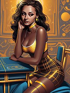 Confident woman in stylish yellow and black outfit