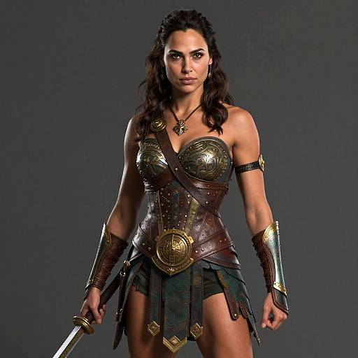 Confident Woman Warrior in Detailed Fantasy Armor Holding Sword