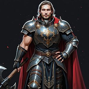 Confident Man in Medieval Armor with Axe