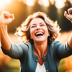 Joyful Woman Celebrating Outdoors in Sunshine