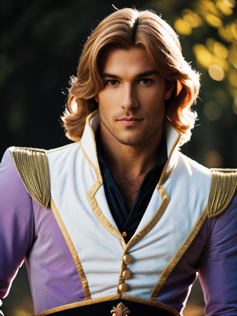 Photorealistic Portrait of Man in Prince Adam Costume Waist Up