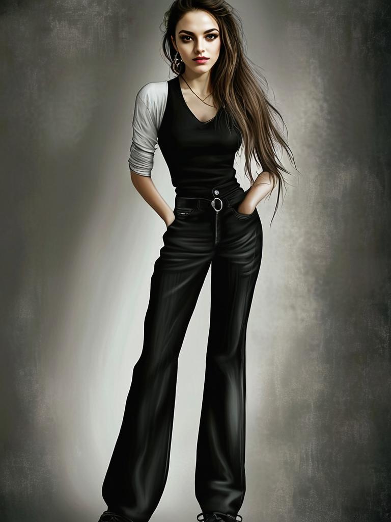 Confident Young Woman in Black Outfit
