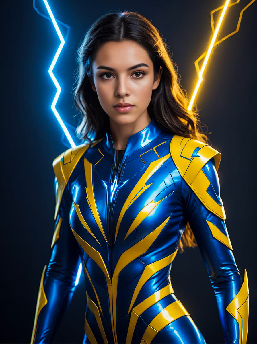 Electro-themed Superhero Woman in Bold Costume