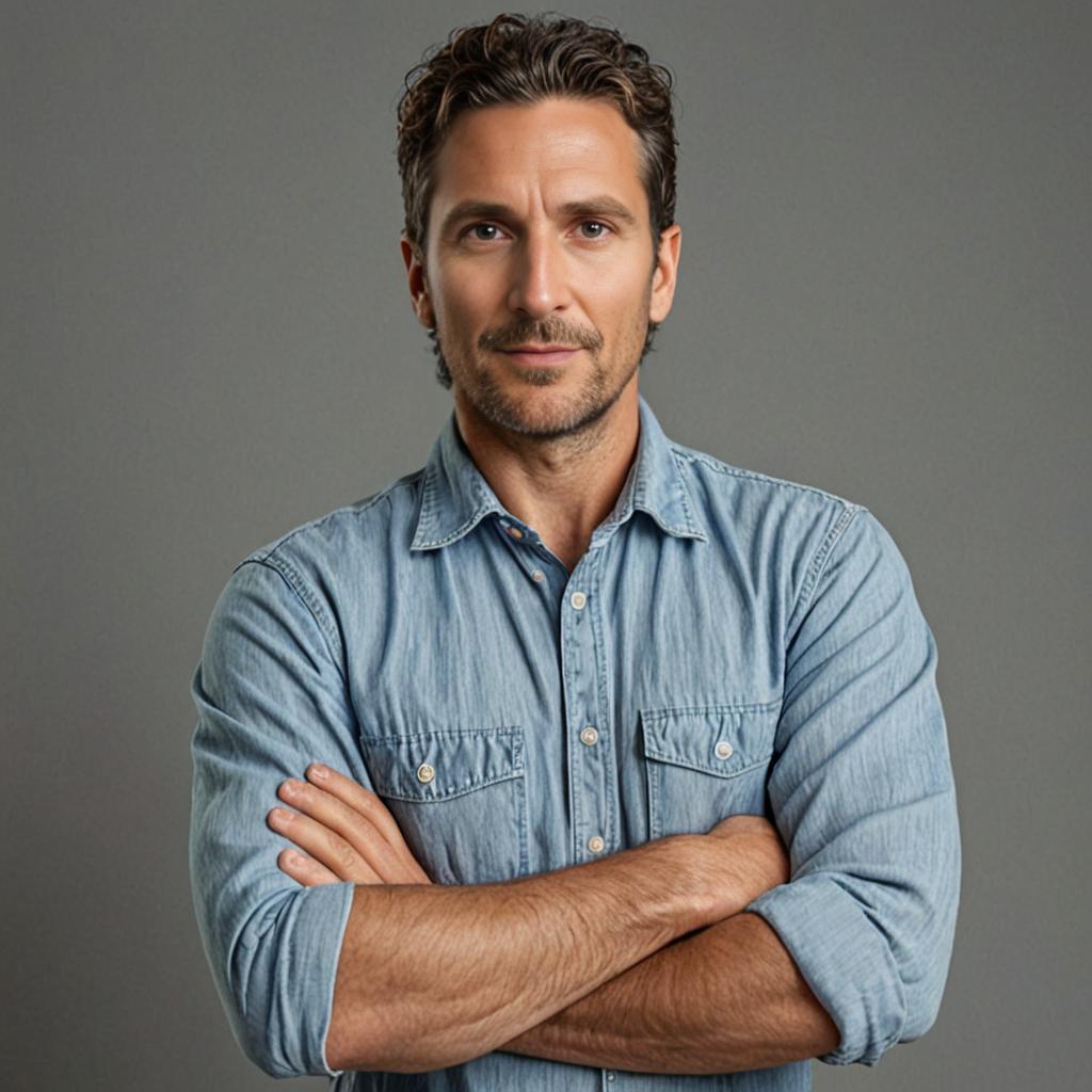 Casual man in denim shirt with crossed arms