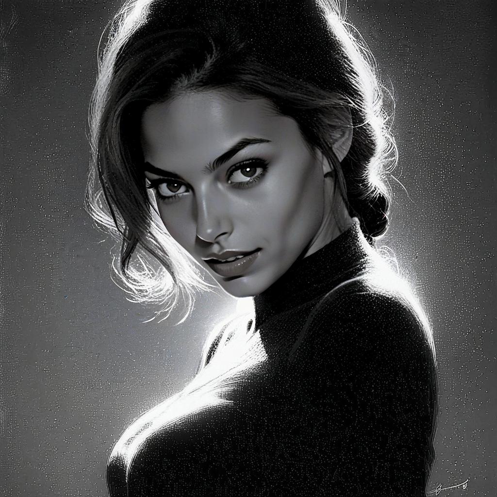 Black and White Portrait of Woman with Dramatic Backlighting