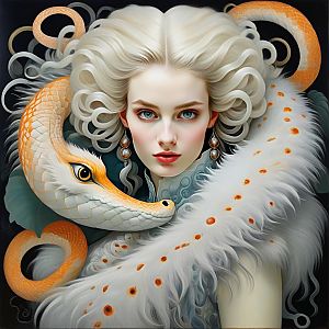 Elegant Woman with Platinum Hair and Serpent