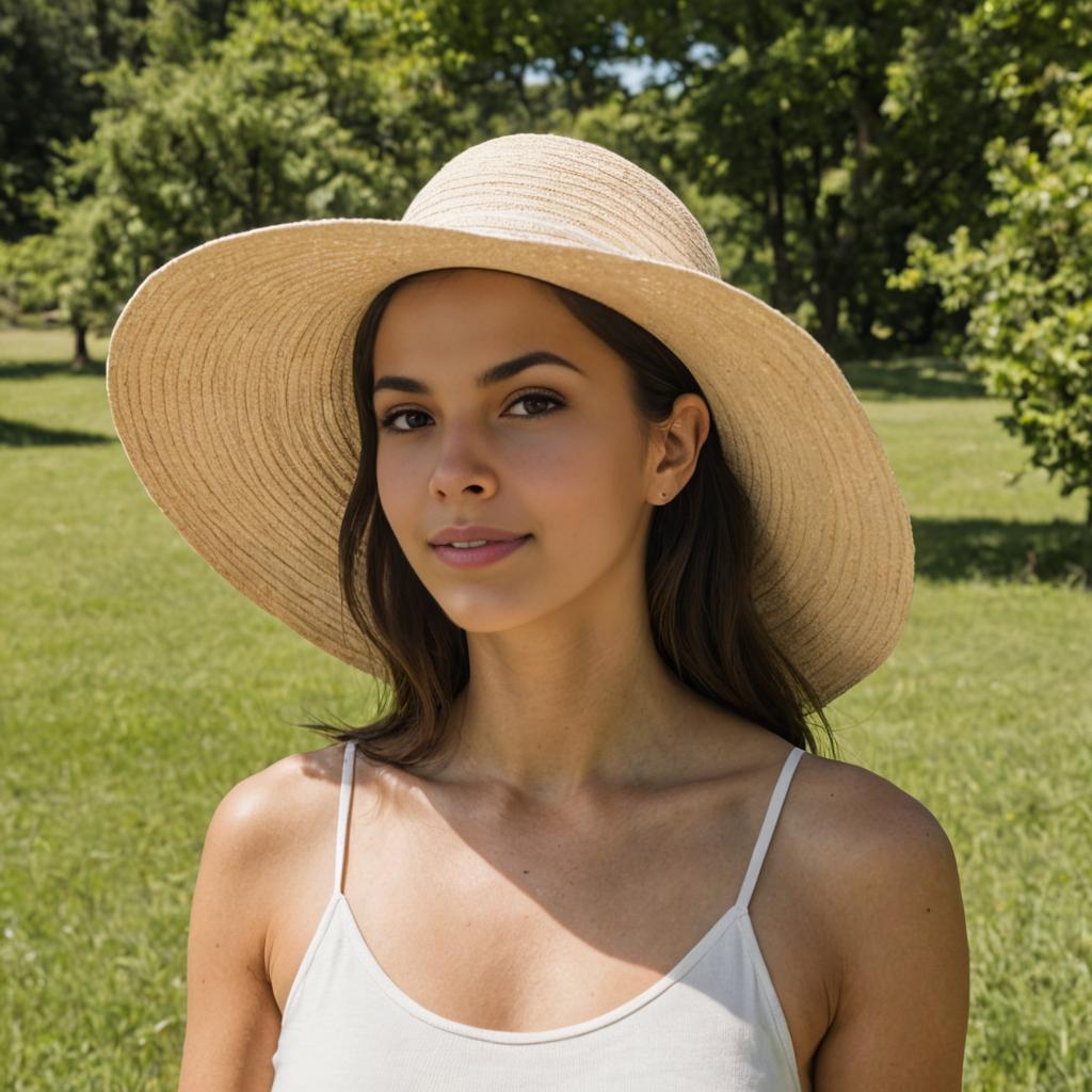 Woman in Elegant Sun Hat on a Sunlit Day