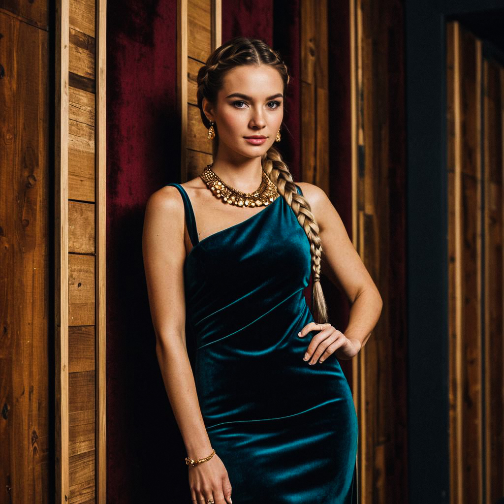 Confident Woman in Teal Velvet Dress