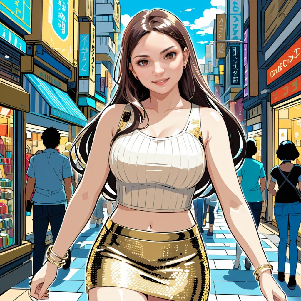 Anime Woman in Vibrant City Street