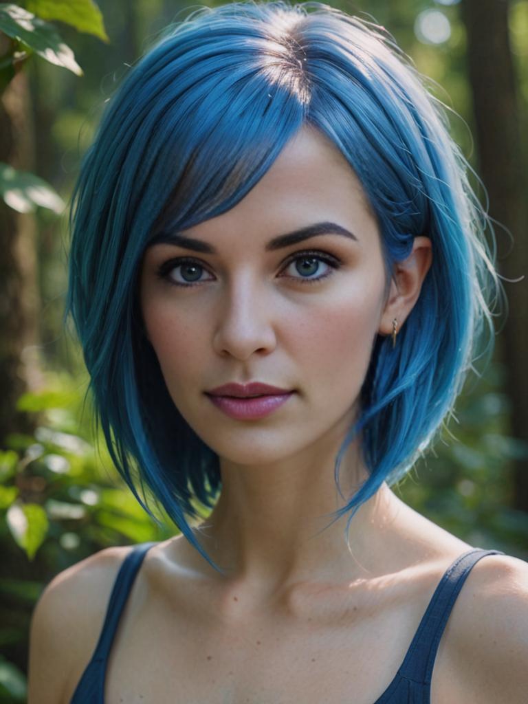 Portrait of Young Woman with Blue Hair