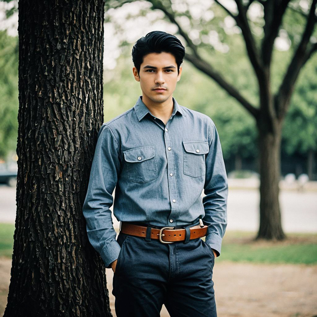 Young Man in Casual Professional Workwear by Tree Young Man in Casual Professional Workwear by Tree