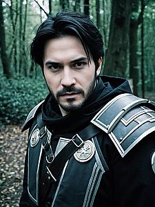 Man in Fantasy Armor Cosplay in Forest