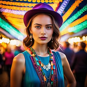 Stylish Woman at Vibrant Night Market