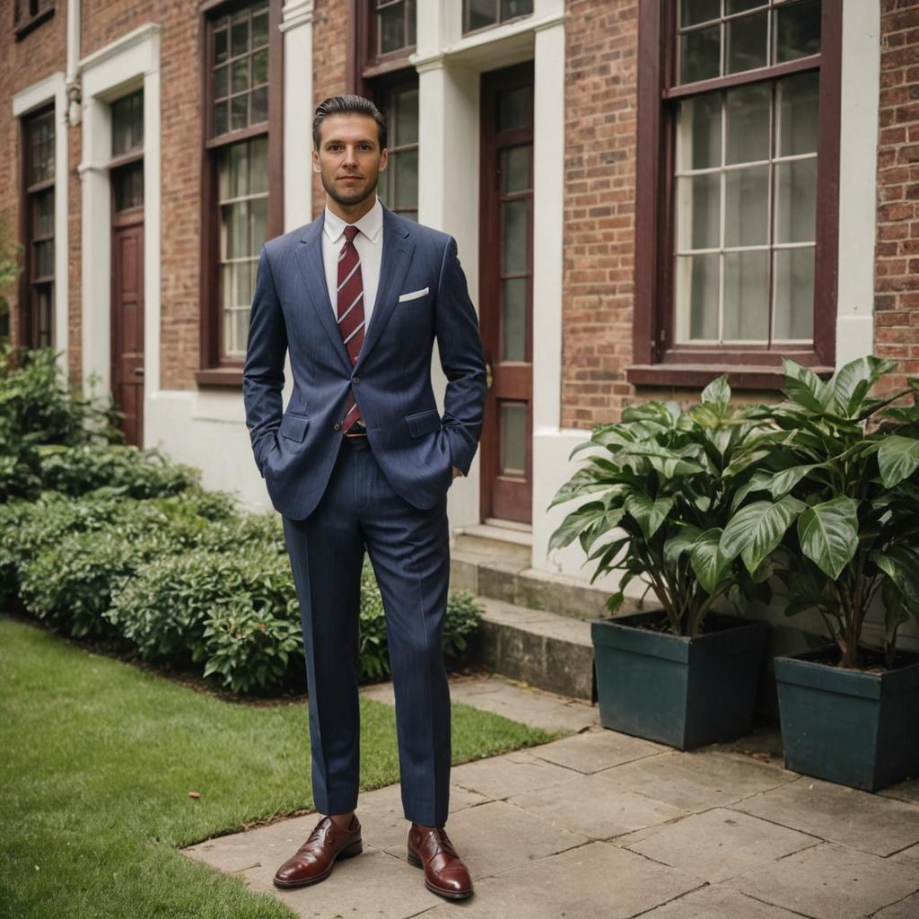 Stylish Man in Blue Suit with Red Tie