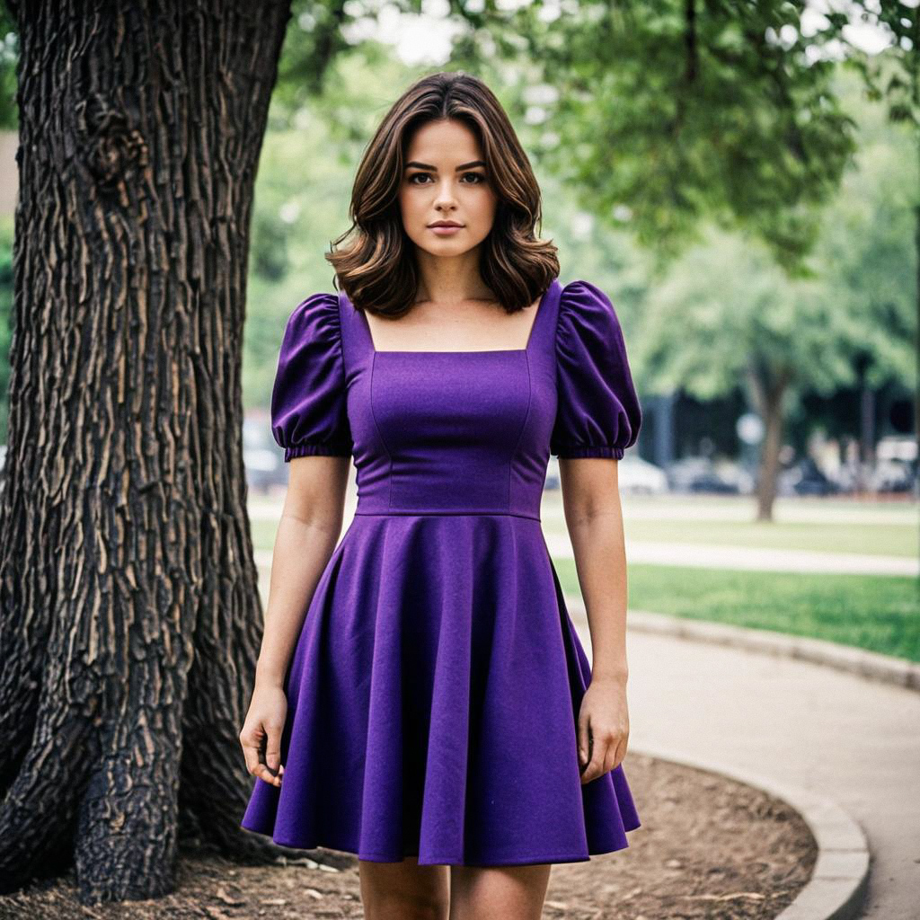 Confident Woman in Purple Dress Outdoors Confident Woman in Purple Dress Outdoors