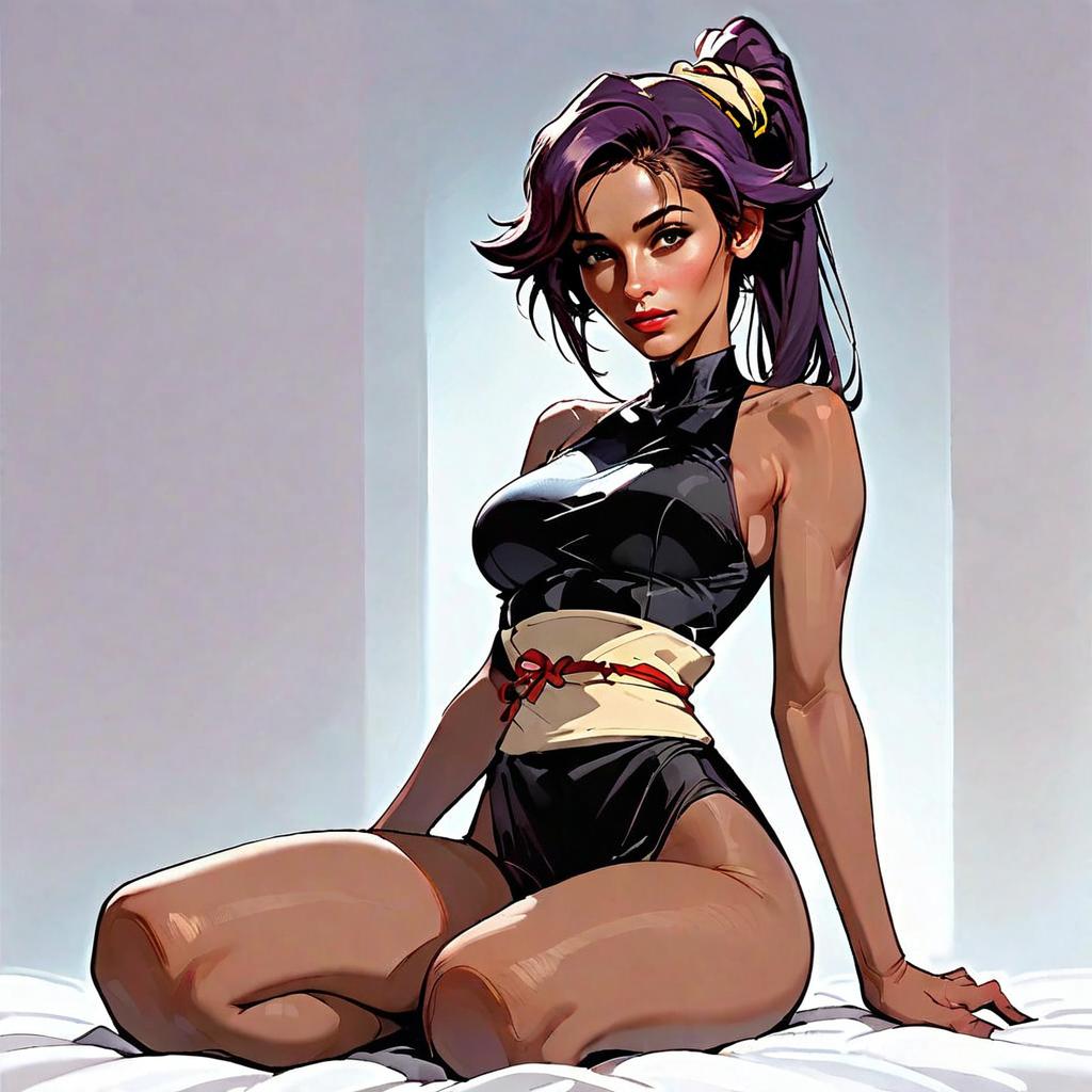 Purple-Haired Woman in Black Outfit Digital Anime Illustration