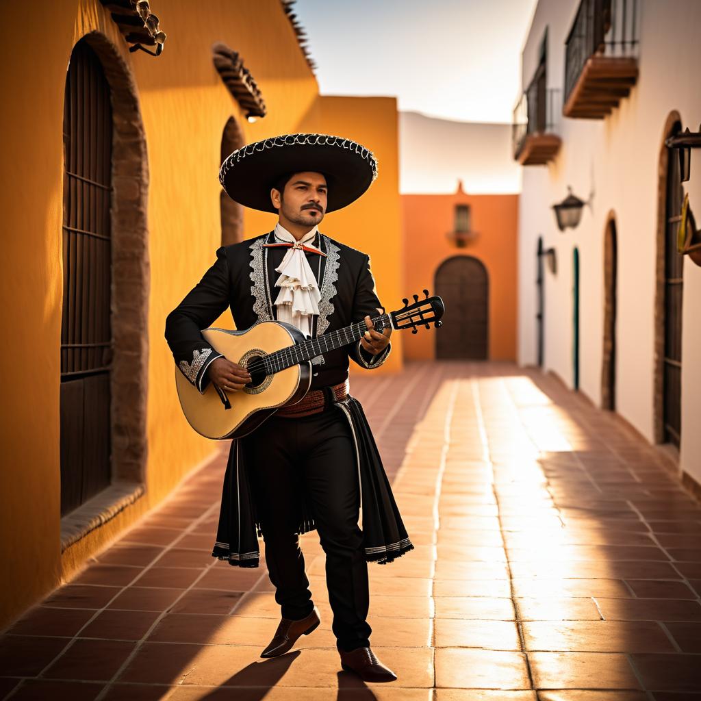 Man in Mariachi Attire Strumming Guitar