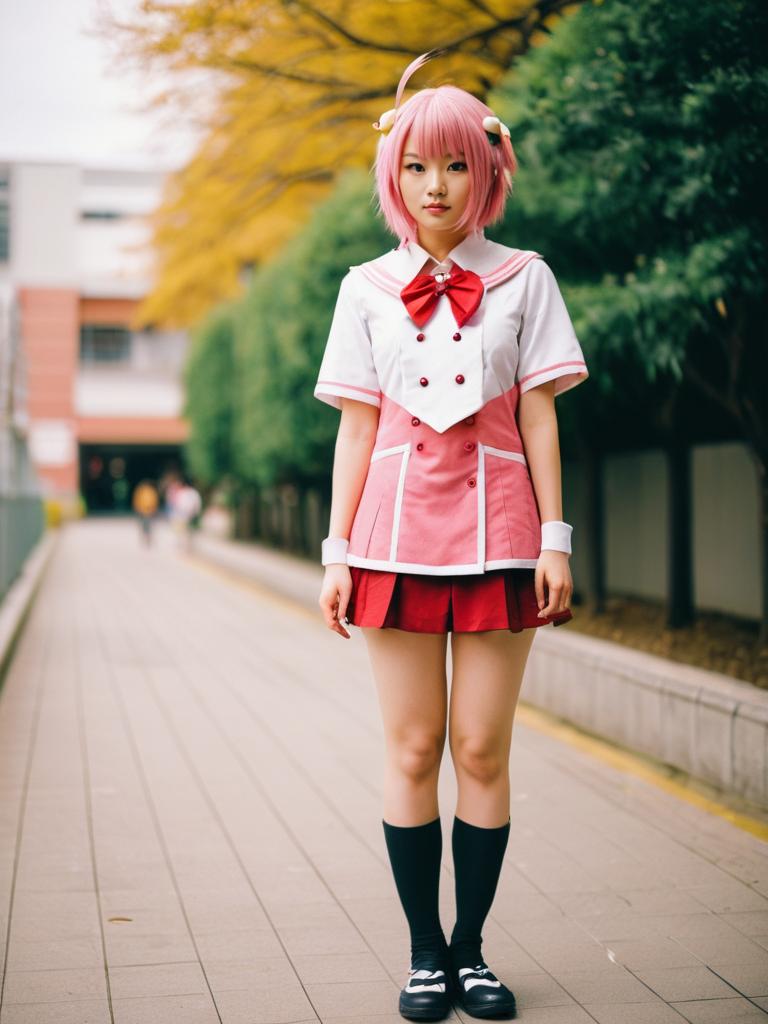 Haruhara Haruko Anime School Uniform Cosplay in Autumn Setting