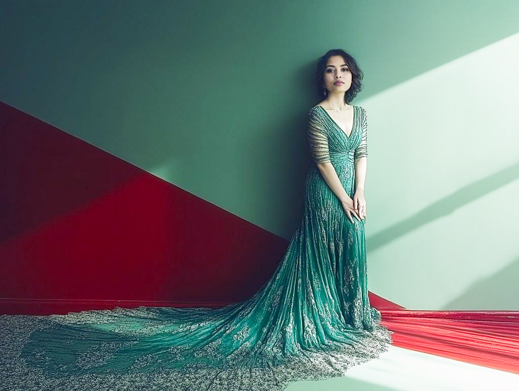 Elegant Woman in Green Gown