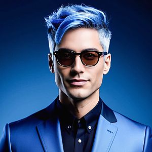 Stylish man with blue hair in a blue suit