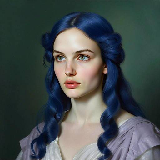 Portrait of Young Woman with Blue Hair in Classic Style
