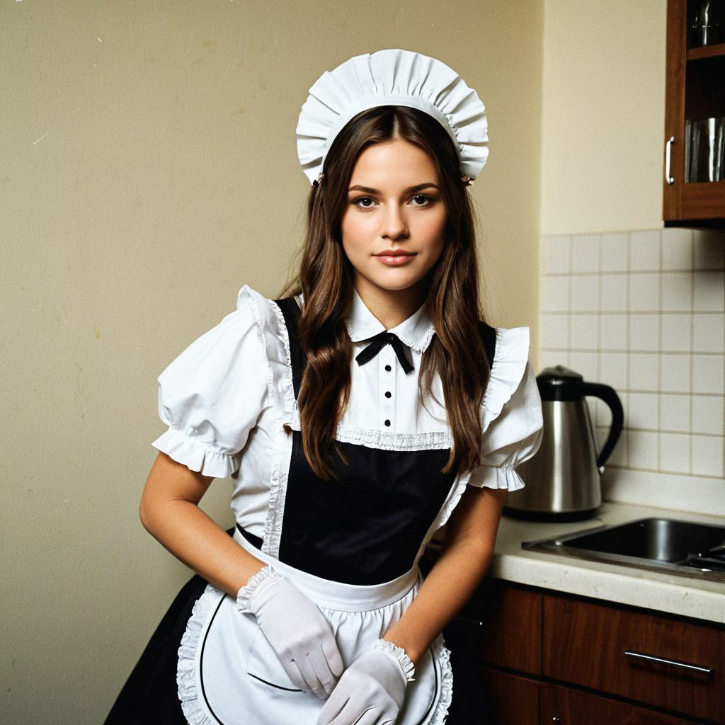 Young Woman in Classic Maid Outfit in Kitchen Young Woman in Classic Maid Outfit in Kitchen