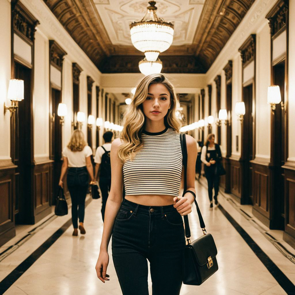 Stylish Woman in Elegant Hallway Stylish Woman in Elegant Hallway