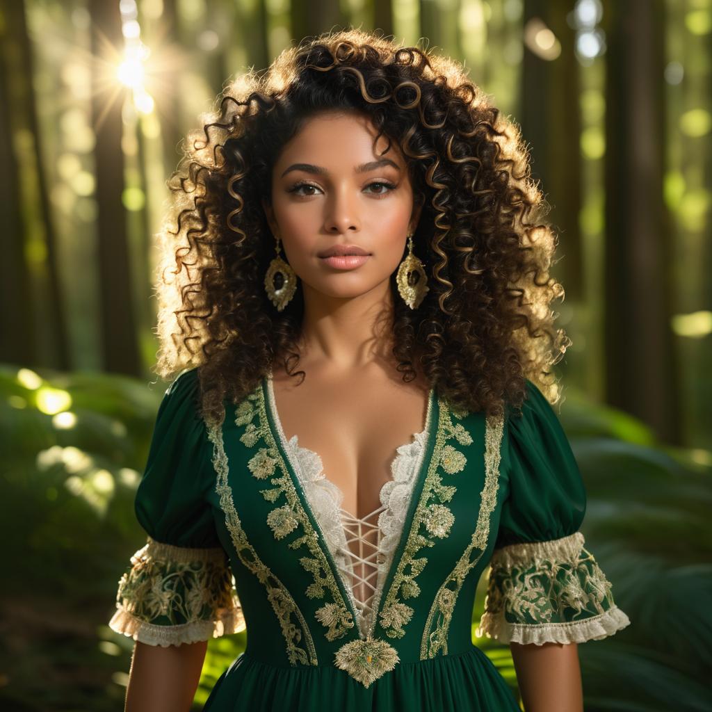 Ethereal Woman in Green Gown in Forest