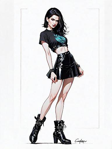 Edgy Woman Full Body Comic Style Digital Illustration