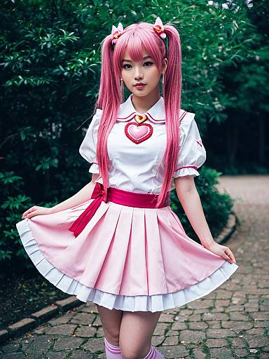 Aino Megumi Pink Anime Cosplay with Twin-Tail Hair