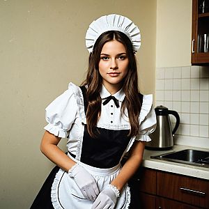 Young Woman in Classic Maid Outfit in Kitchen