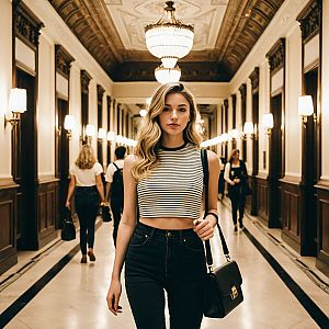 Stylish Woman in Elegant Hallway