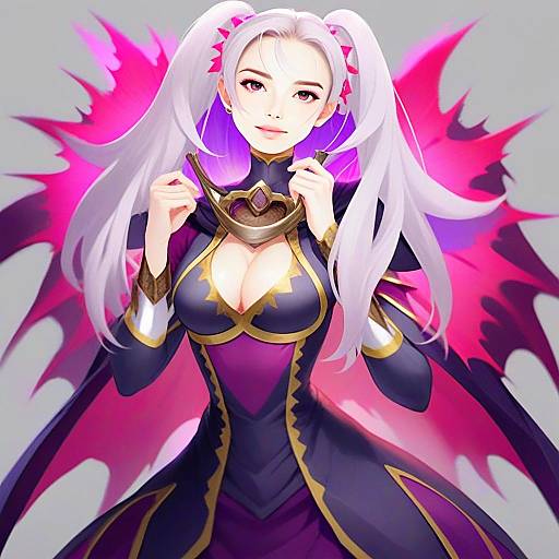 Fantasy Woman with White Hair in Purple Outfit from Fire Emblem Style