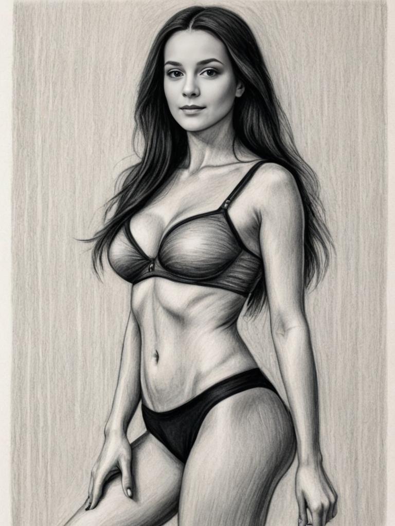 Intricate Pencil Drawing of Woman in Lingerie