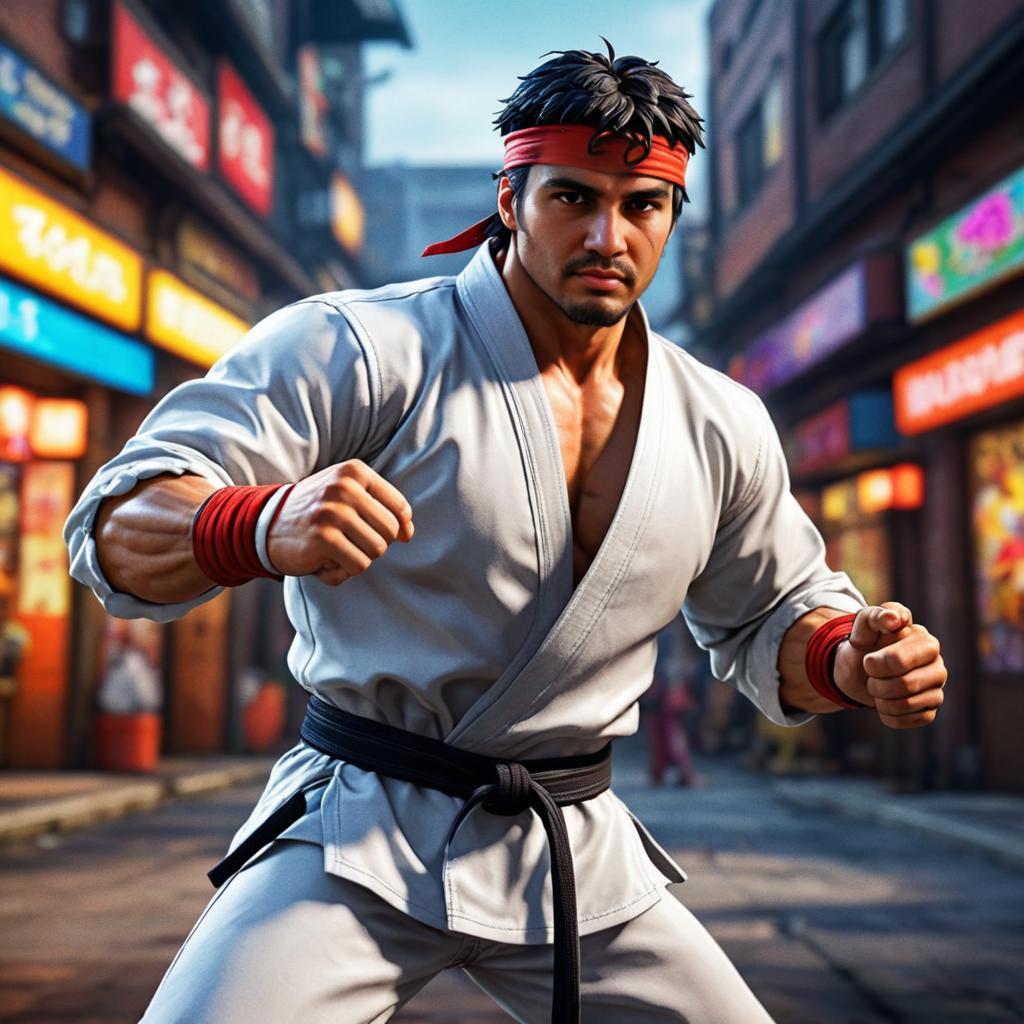 Ryu from Street Fighter in Urban Setting