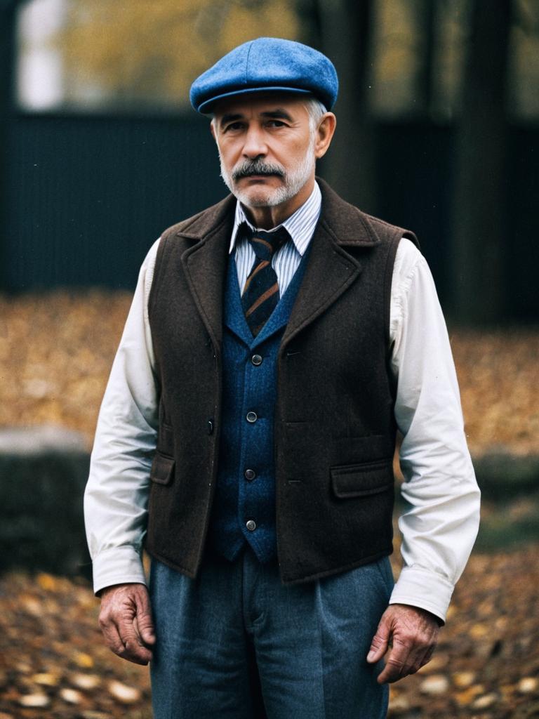 Vintage Style Portrait of Older Man in Classic Autumn Outfit