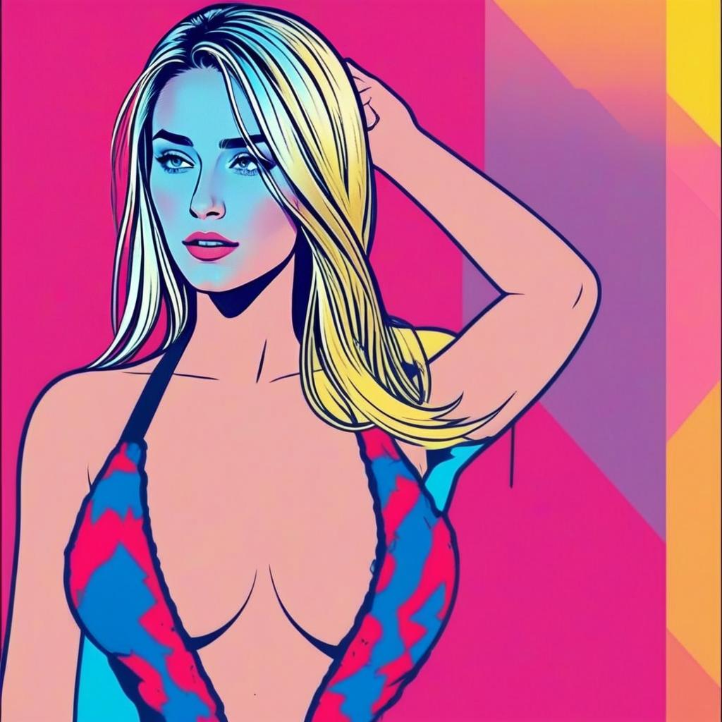 Vibrant Pop Art Woman in Colorful Halter Top Vibrant Pop Art Woman in Colorful Halter Top