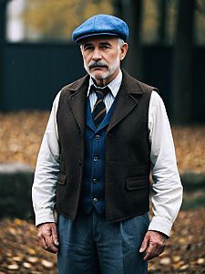 Vintage Style Portrait of Older Man in Classic Autumn Outfit