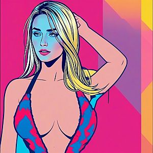Vibrant Pop Art Woman in Colorful Halter Top