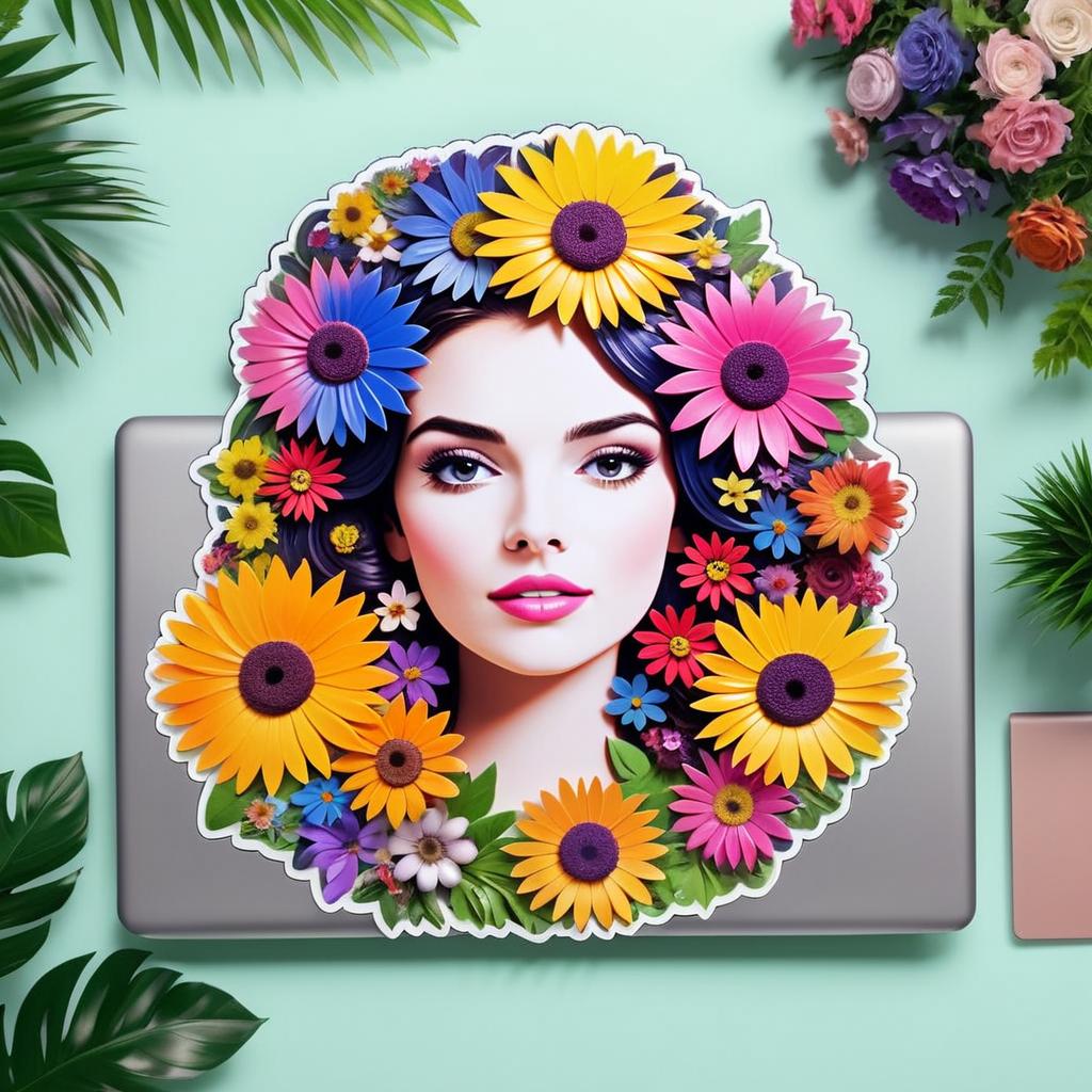 Vibrant Woman Surrounded by Colorful Flowers Vibrant Woman Surrounded by Colorful Flowers