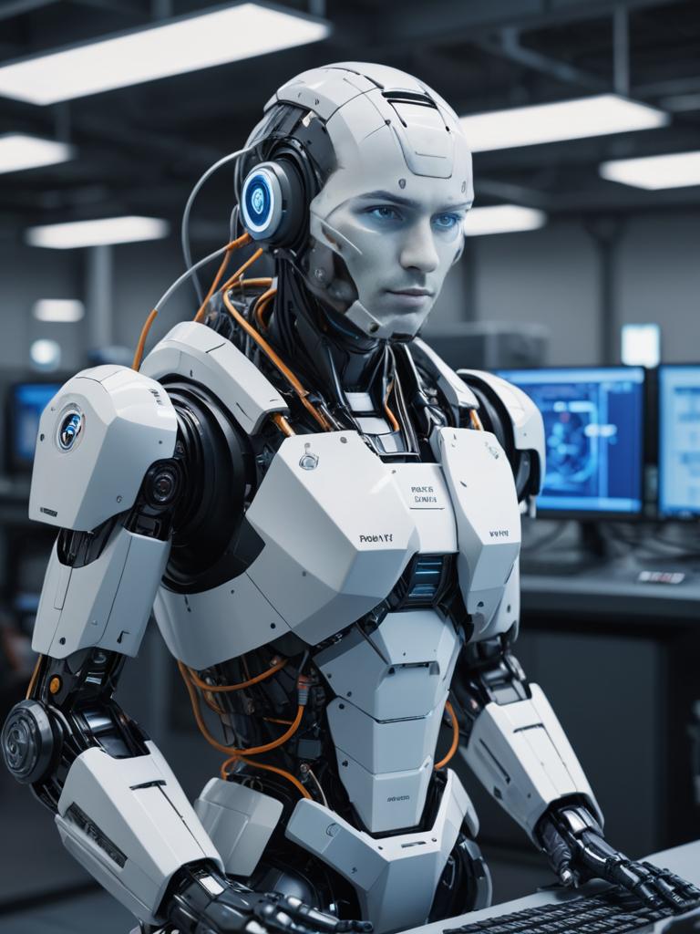 Futuristic Cyborg in High-Tech Laboratory