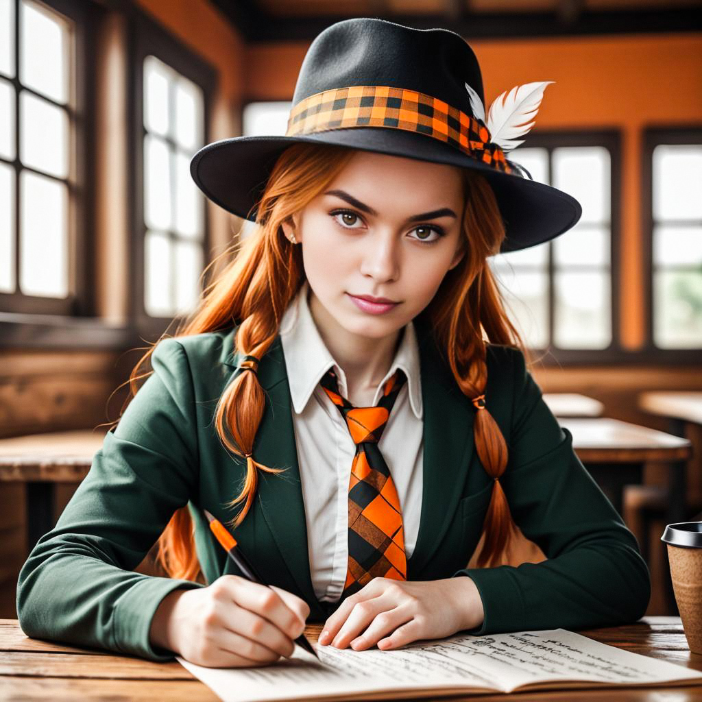 Young Woman Writing Sheet Music in Vintage Style