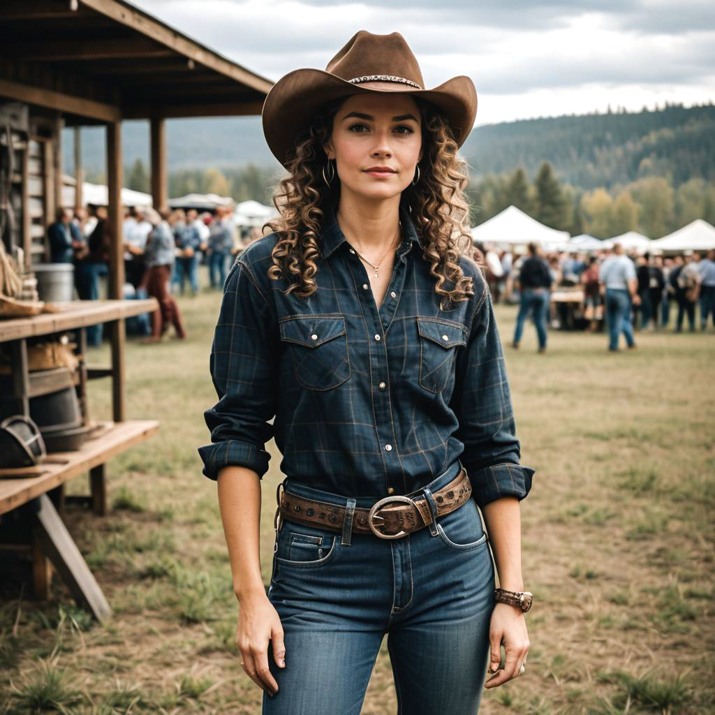 Confident woman in cowboy hat at outdoor event