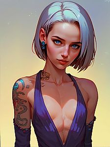Portrait of a Woman with Blue Eyes and Silver Hair
