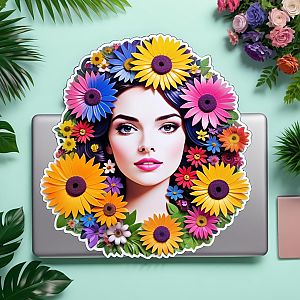 Vibrant Woman Surrounded by Colorful Flowers