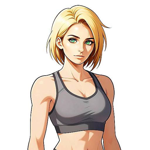 Anime Style Portrait of Blonde Young Woman in Sportswear