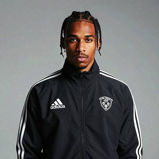 Young Man Wearing Black Adidas Jacket with Braided Hair