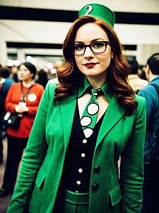 Woman in Green Riddler Costume at Comic Convention